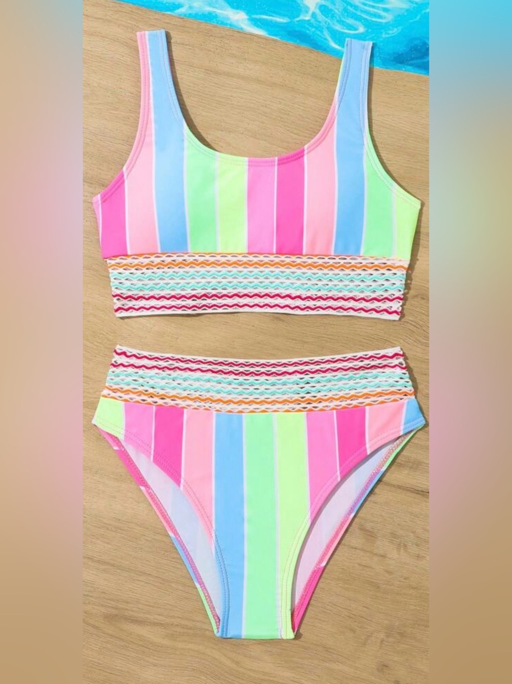 Striped Bikini Set in Pink & Multicolor